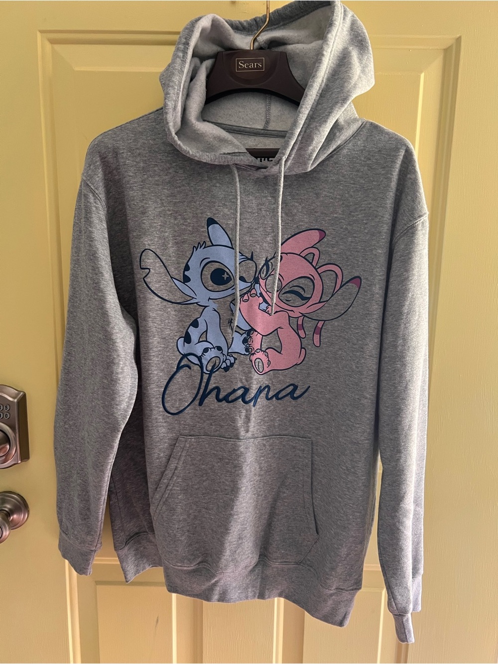 Disney Stitch Angel Hoodie Women’s L 12-14 Gray Embroidered Graphic Sweatshirt